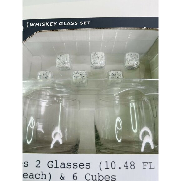 Whiskey Gift Set 2 Lowball Glasses 6 Stone "Ice" Cubes New Original Sealed Box - Picture 6 of 10